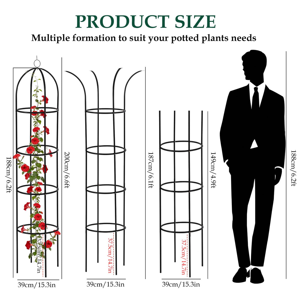WellSign 6.1ft open-top obelisk trellis ideal for vines and container plants.