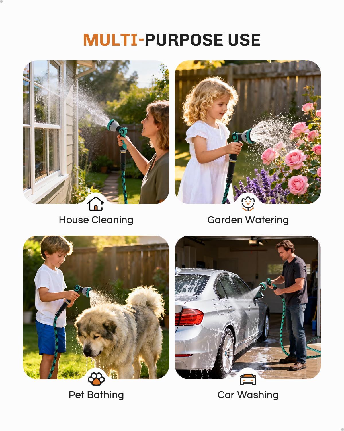 WELLUCK 10-pattern sprayer nozzle in action for versatile watering