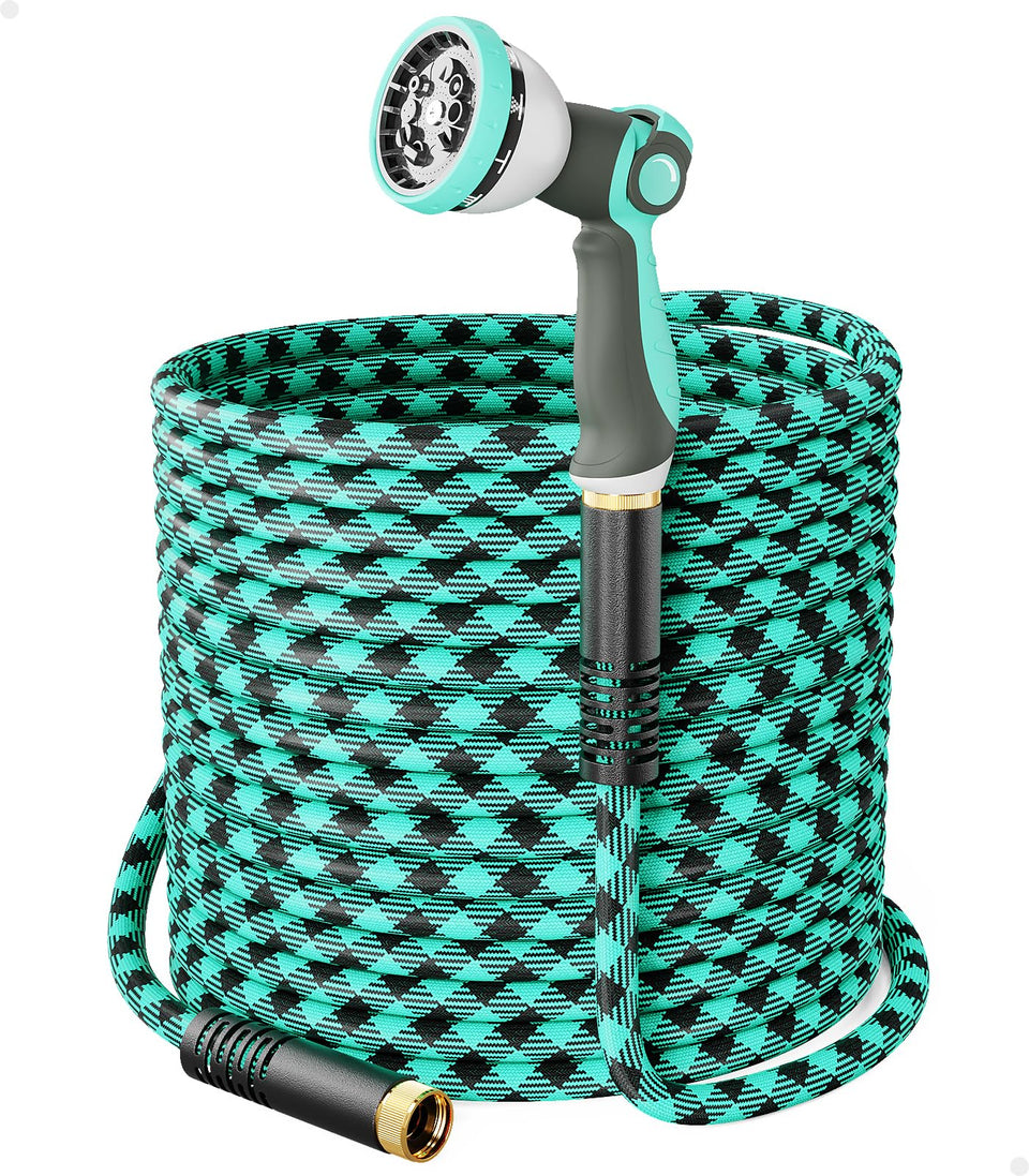 WELLUCK 50 ft garden hose shows 5-layer construction for durability and leak resistance