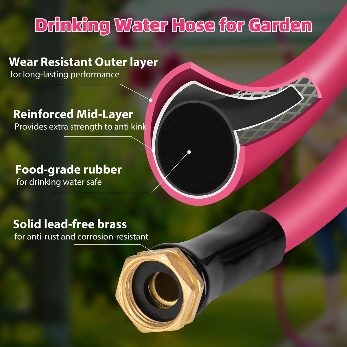 WELLUCK short garden hose 3ft kink free for steady water flow