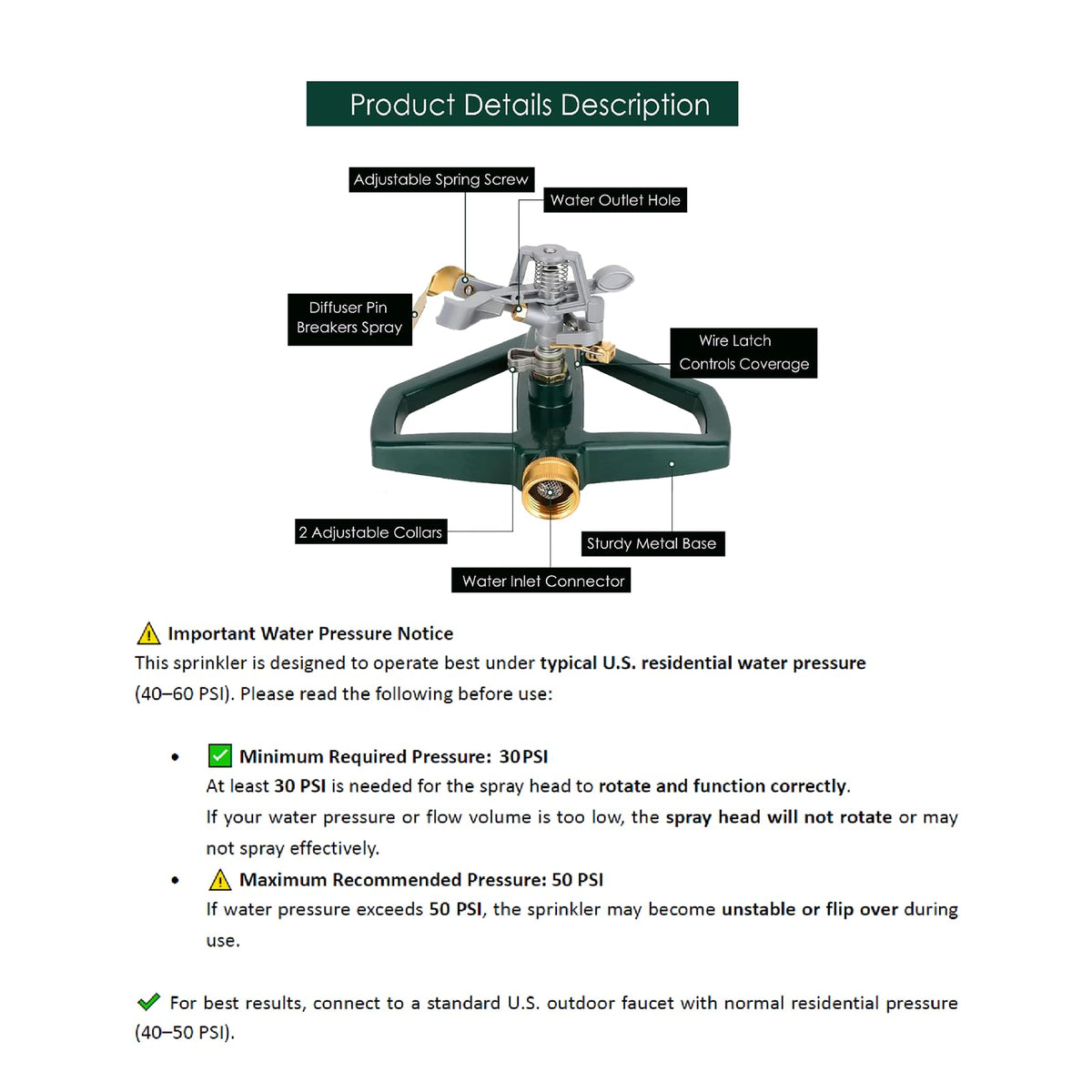 WEMADE sprinkler head close-up shows pulsating mechanism for even distribution.