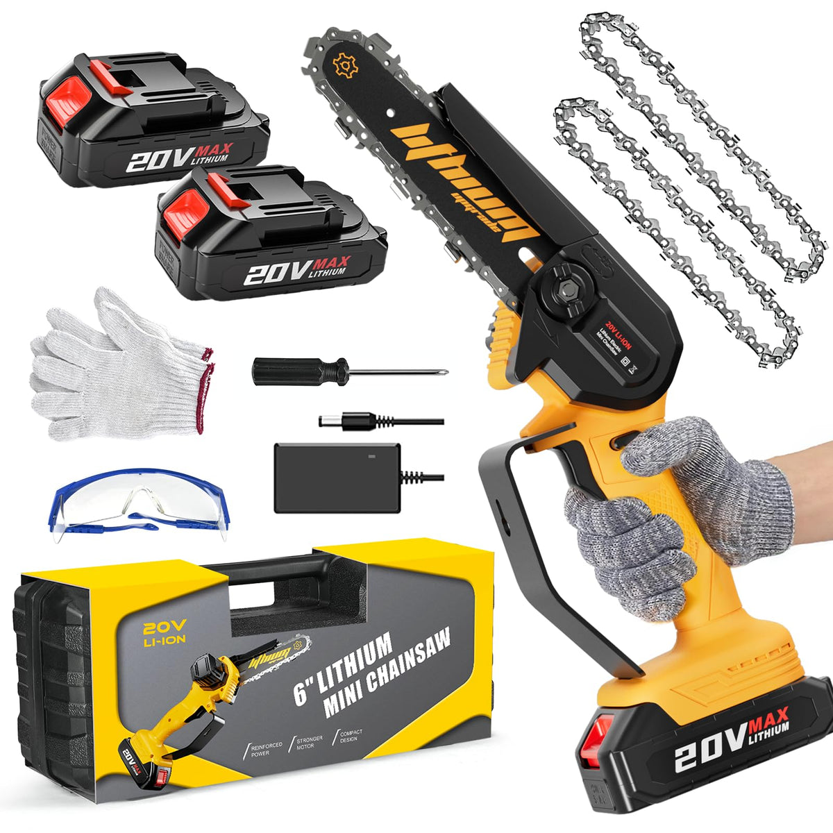 WEMARS mini chainsaw 6-inch, assembled and ready for immediate use.