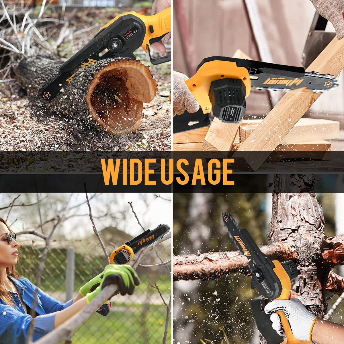 WEMARS 6-inch cordless chainsaw ideal for pruning and small wood tasks.