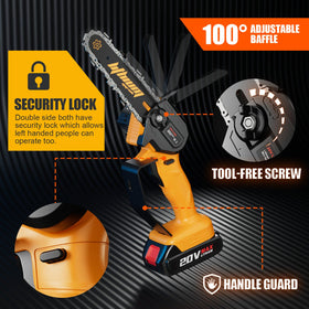 WEMARS mini chainsaw security lock prevents accidental starts during use.
