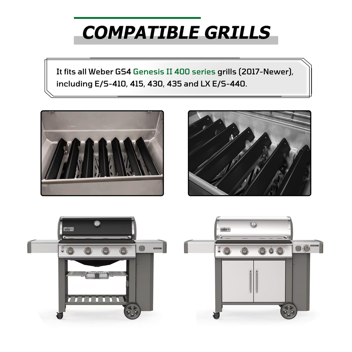 WEMEIKIT 17-inch flavorizer bar for Weber LX 440 S: durable porcelain-enameled coating