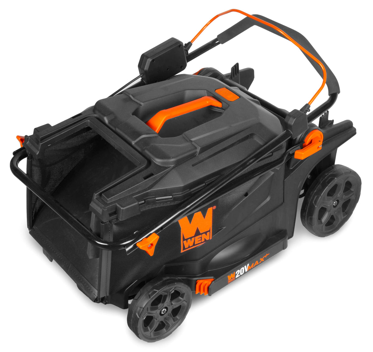 WEN 13-gallon bag captures clippings for easy disposal.