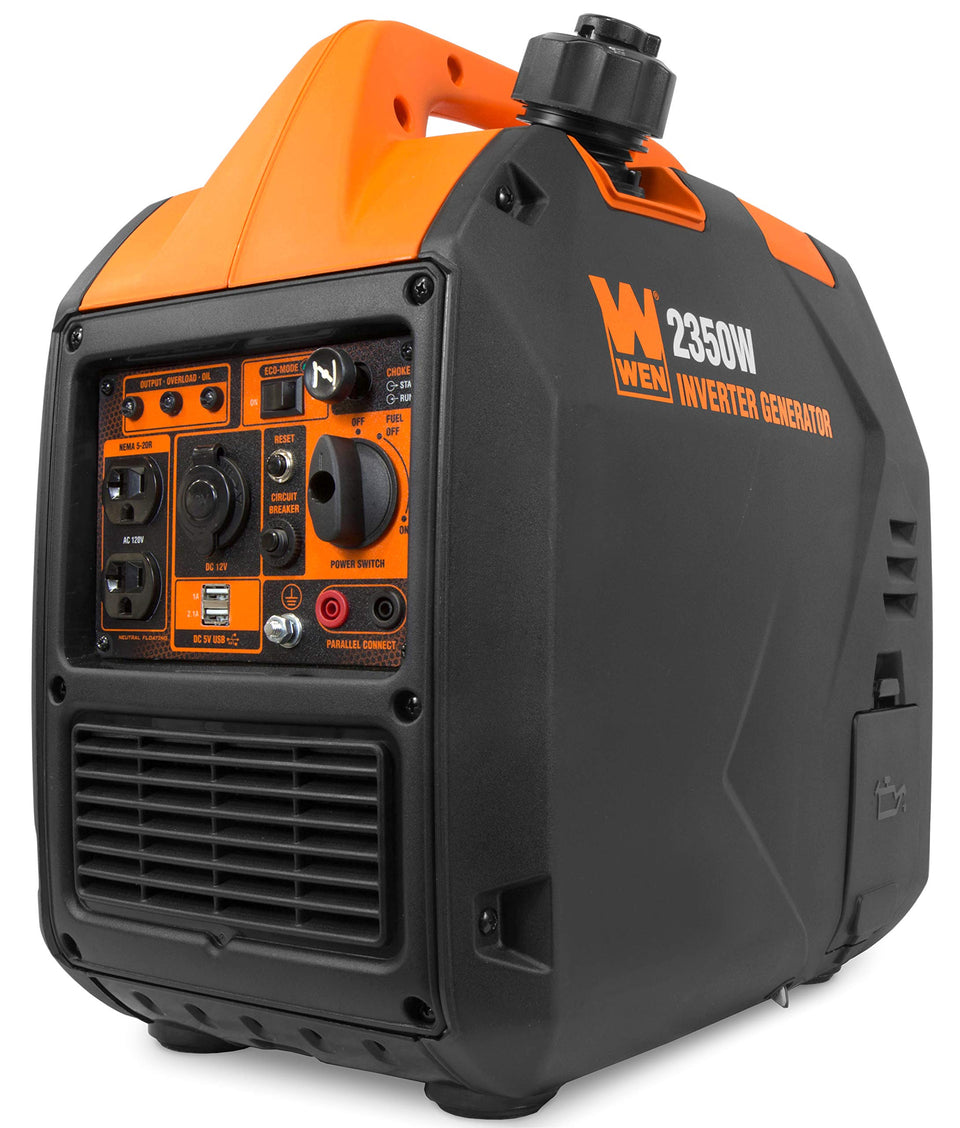 WEN 2350W inverter generator front view, portable camping power with quiet operation.