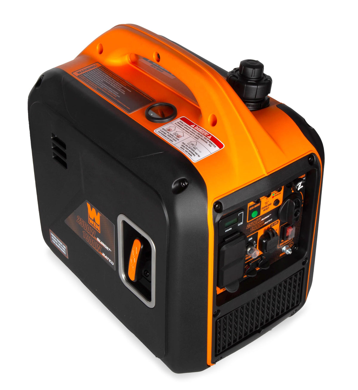 Two USB ports and 120V outlets on the WEN generator for on-site charging.