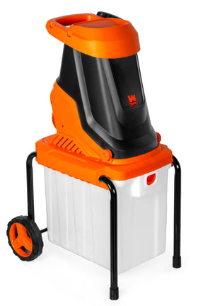 WEN 41130 hopper with branches ready for shredding to mulch.