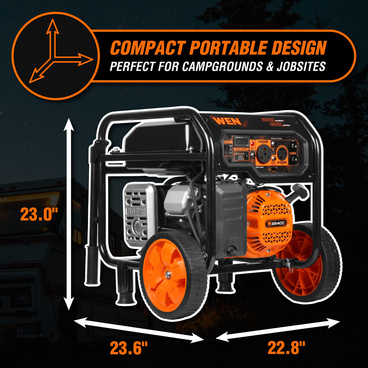 WEN GN5602X control panel shows electric start and essential gauges for easy operation.