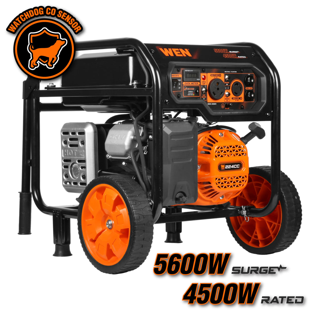 WEN GN5602X side view emphasizes compact transport and rugged construction for jobsites.