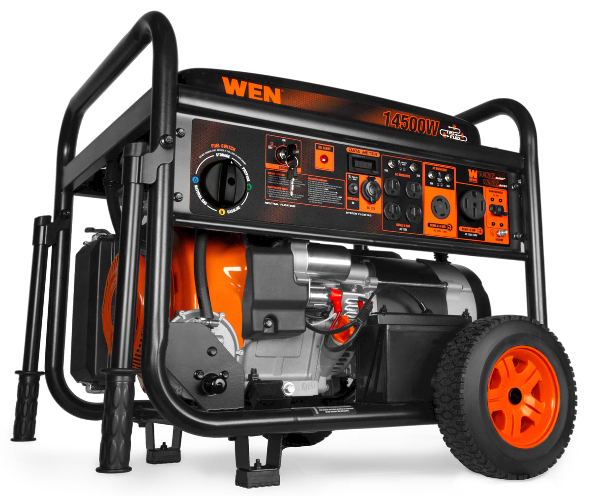 WEN TF1450 front view with wheel kit for easy transport.