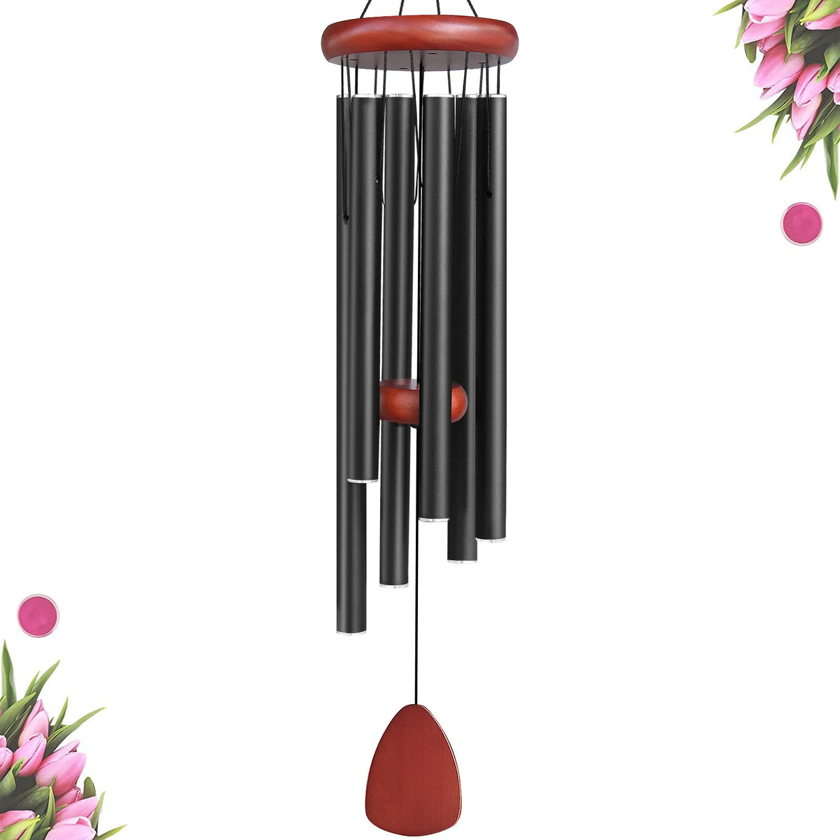 WENANA large wind chimes outdoors in black 36in for garden ambience.