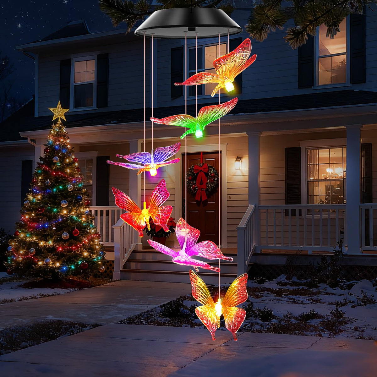 WENANA solar wind chimes provide ambient light for balconies or porches.