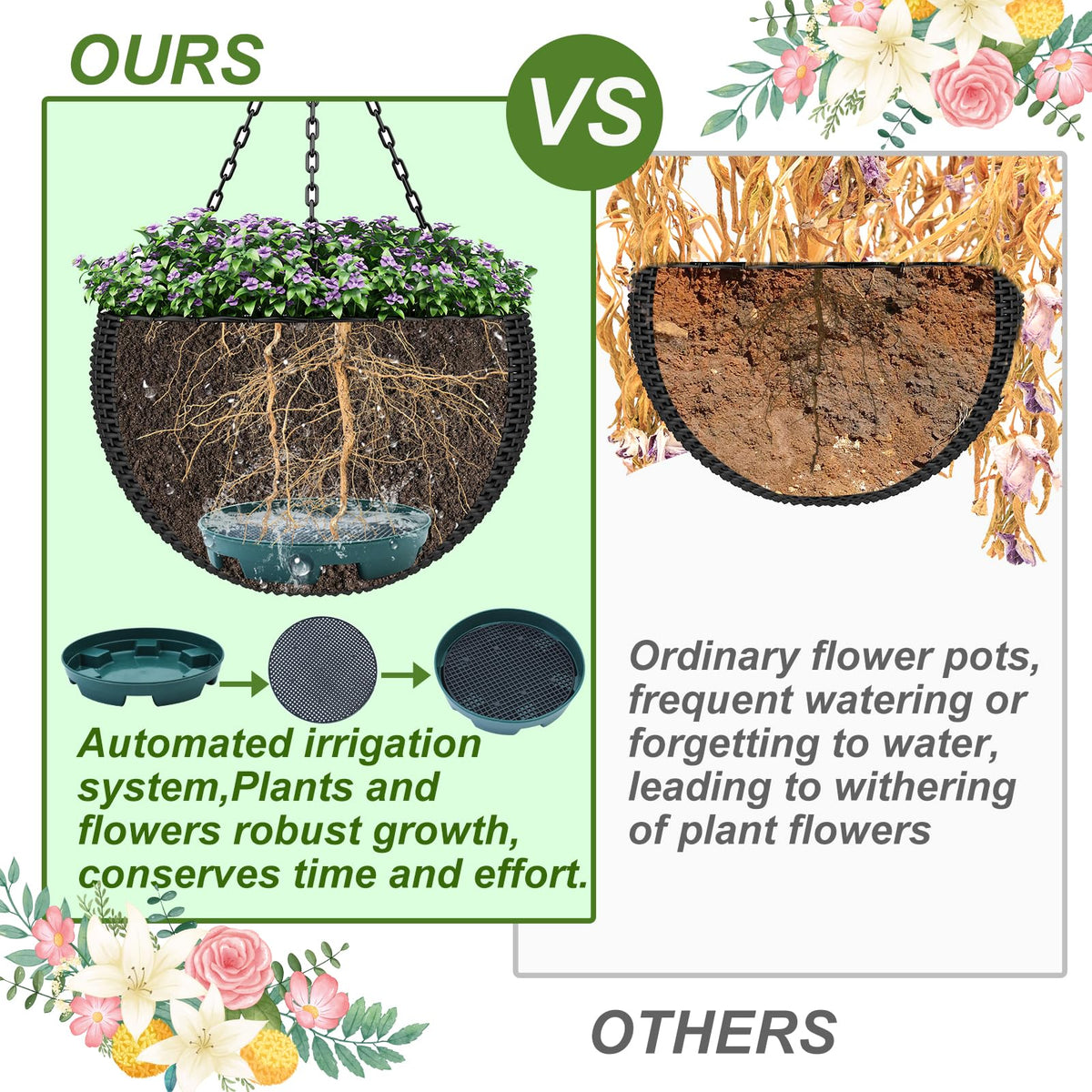 Wenfan 3-in-1 planter saucer pad works as saucer, insert, or liner for baskets.