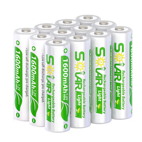 WENJOOP AA 12-pack batteries, front view, ready for quick replacement in garden lights.