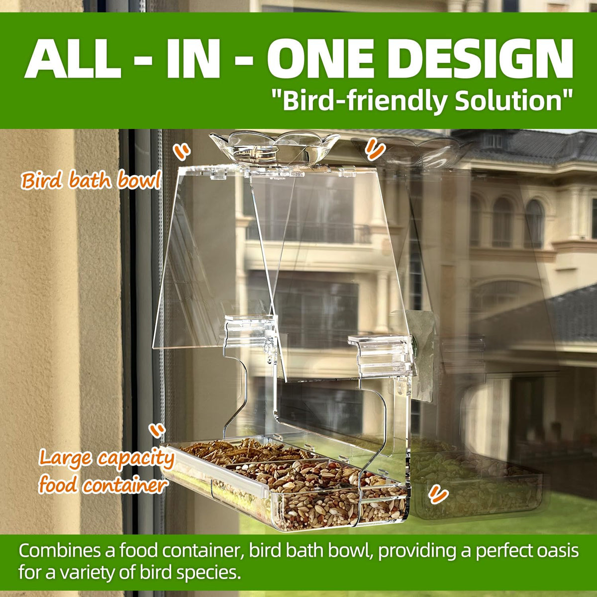 WENMIXER All-in-one feeder and bath design attracts finches, cardinals, and orioles.