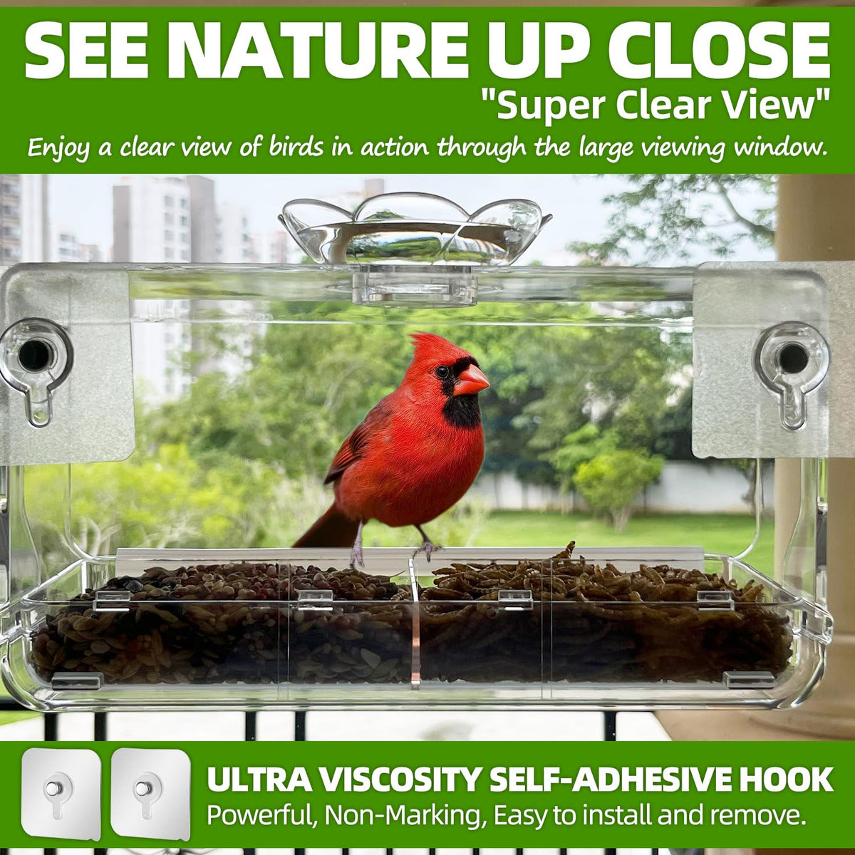 WENMIXER adhesive hooks secure a non-marking window installation.