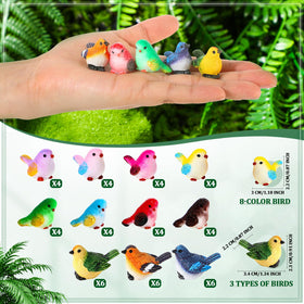 Wenqik resin bird miniatures in vibrant colors ideal for crafts and décor.