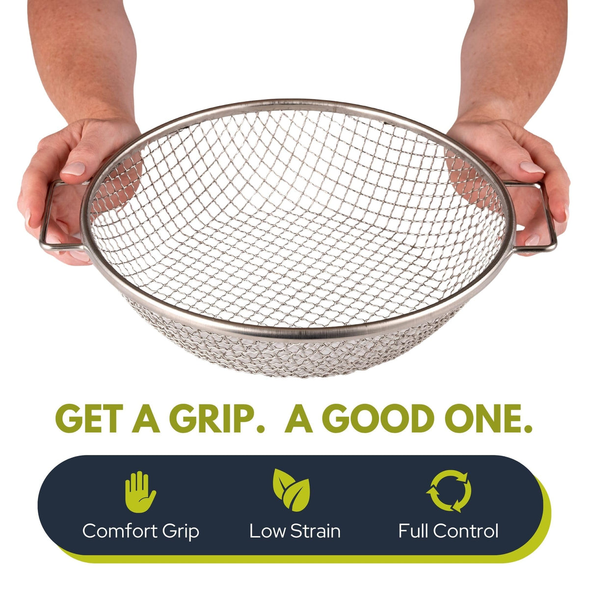 Wenses round sifter with side handles provides comfortable grip during shaking.