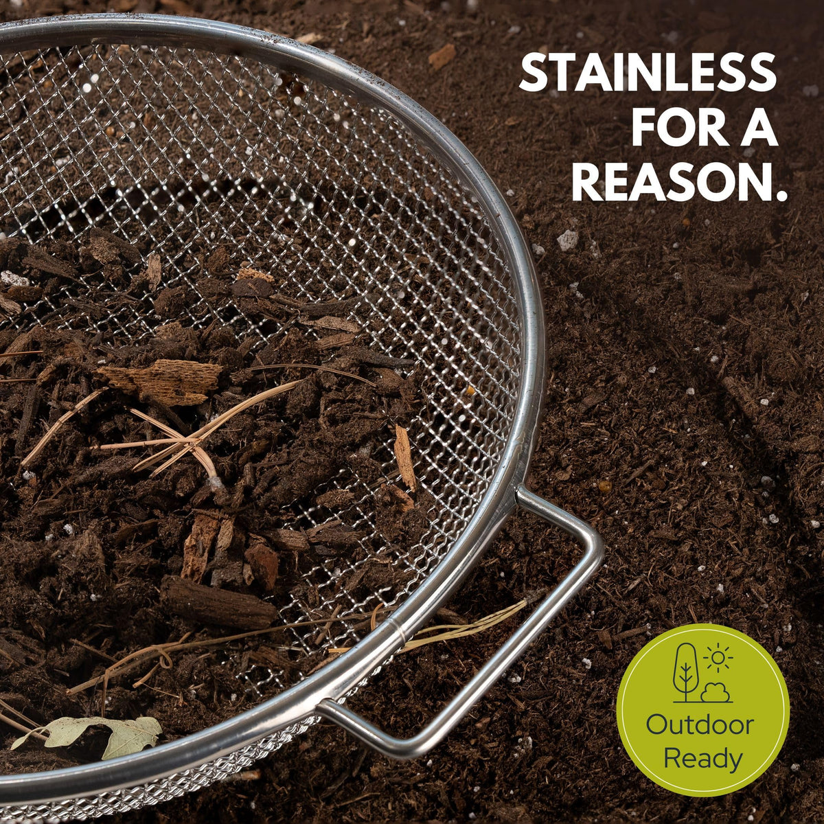 Wenses Round Soil Sifter fits securely on a standard bucket.