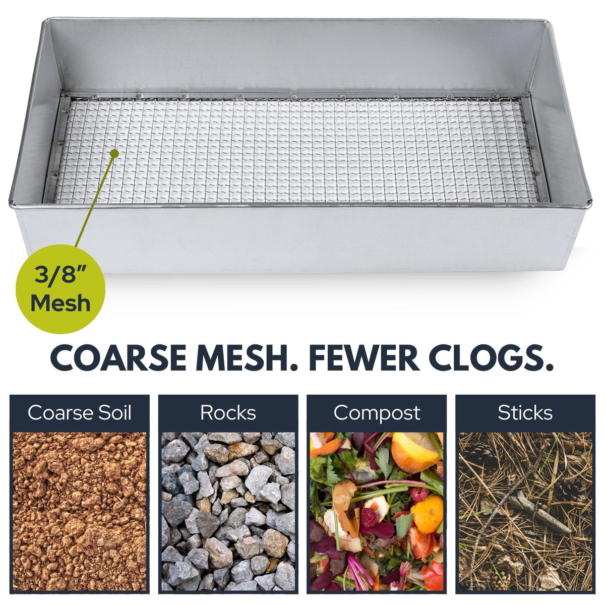 Wenses sifter mesh close-up showing sturdy 3-8 inch mesh construction.