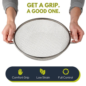 Wenses sifter with side handles reduces strain during shaking and sieving.