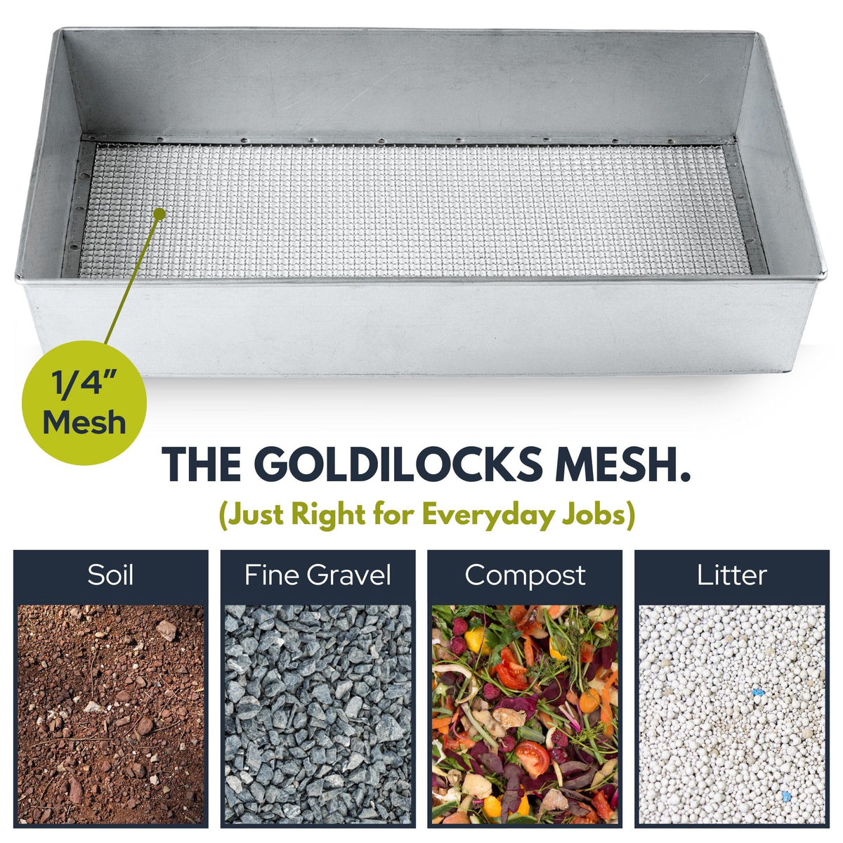 Wenses soil sifter wide with 1/4-inch mesh for precise filtering.