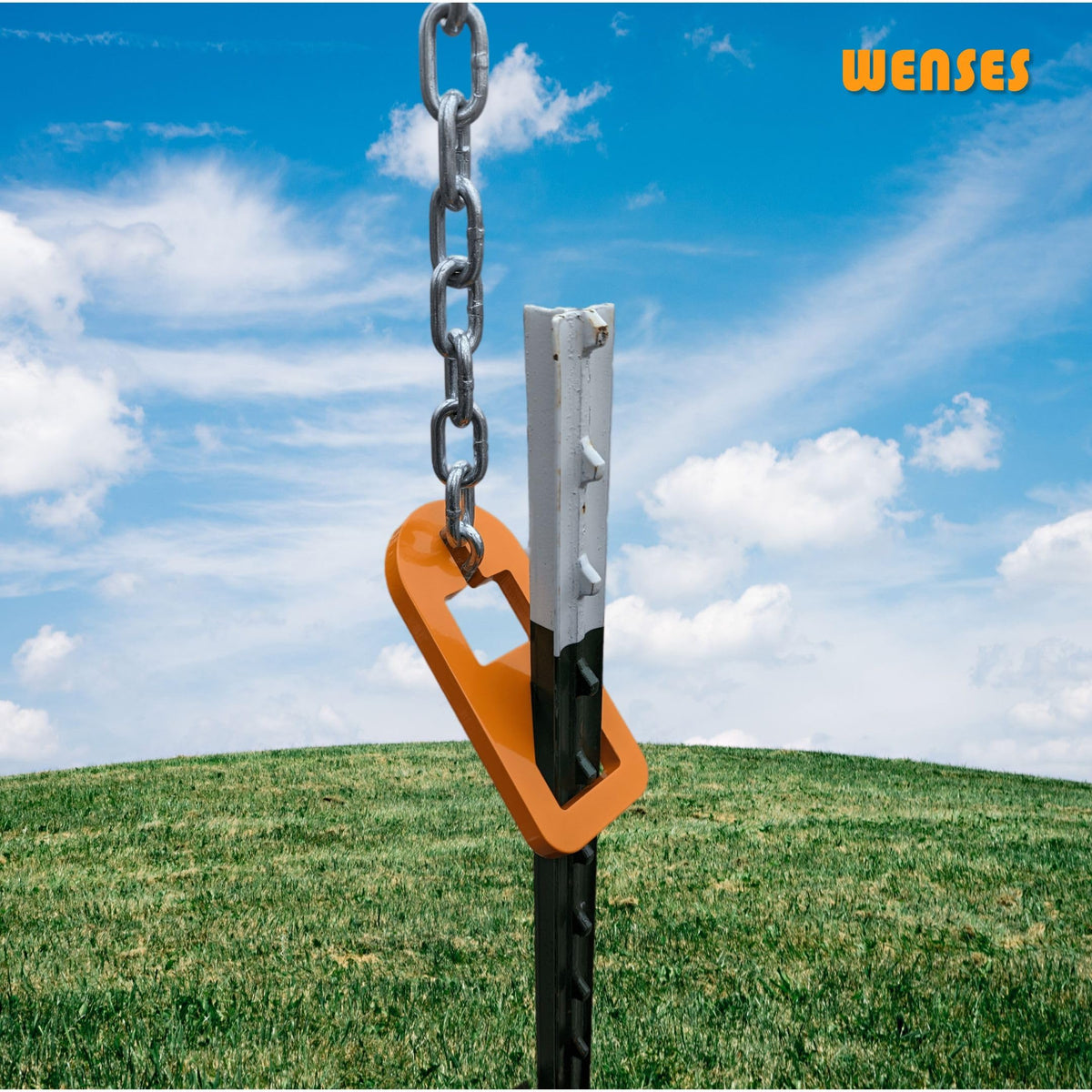 Wenses T-Post Puller Plate Tool compatible with standard jacks and chains.