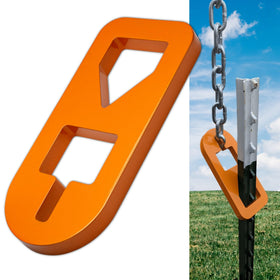 Wenses T-Post Puller Plate Tool orange coating for enhanced visibility in yard work.