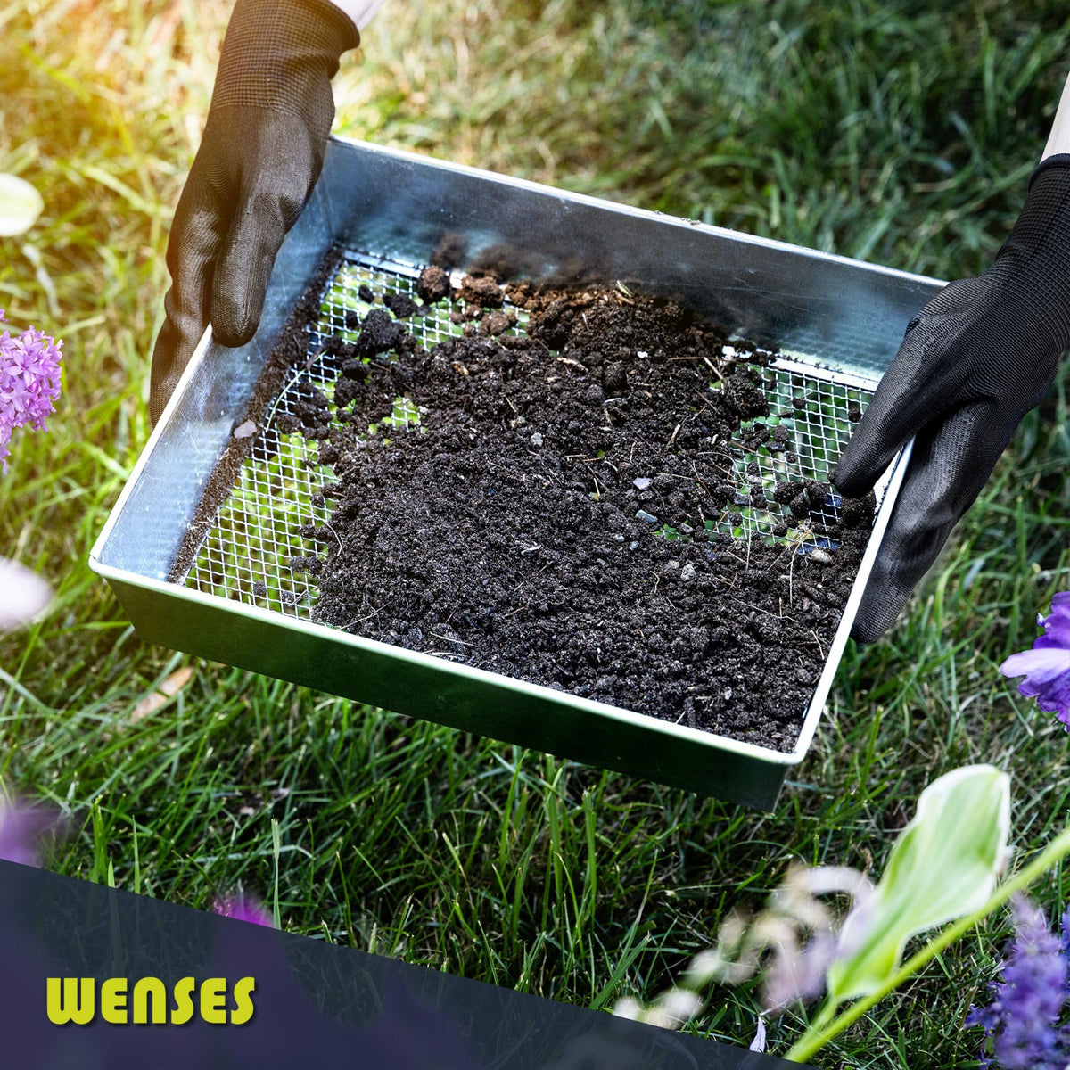 Wenses trapping soil sifter with included gloves for quick cleanup.