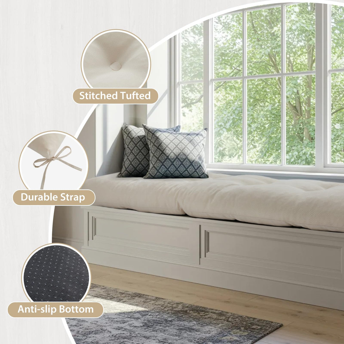 WEOAVRY cushion dimensions 48x18x4.5 inches for accurate seat fit