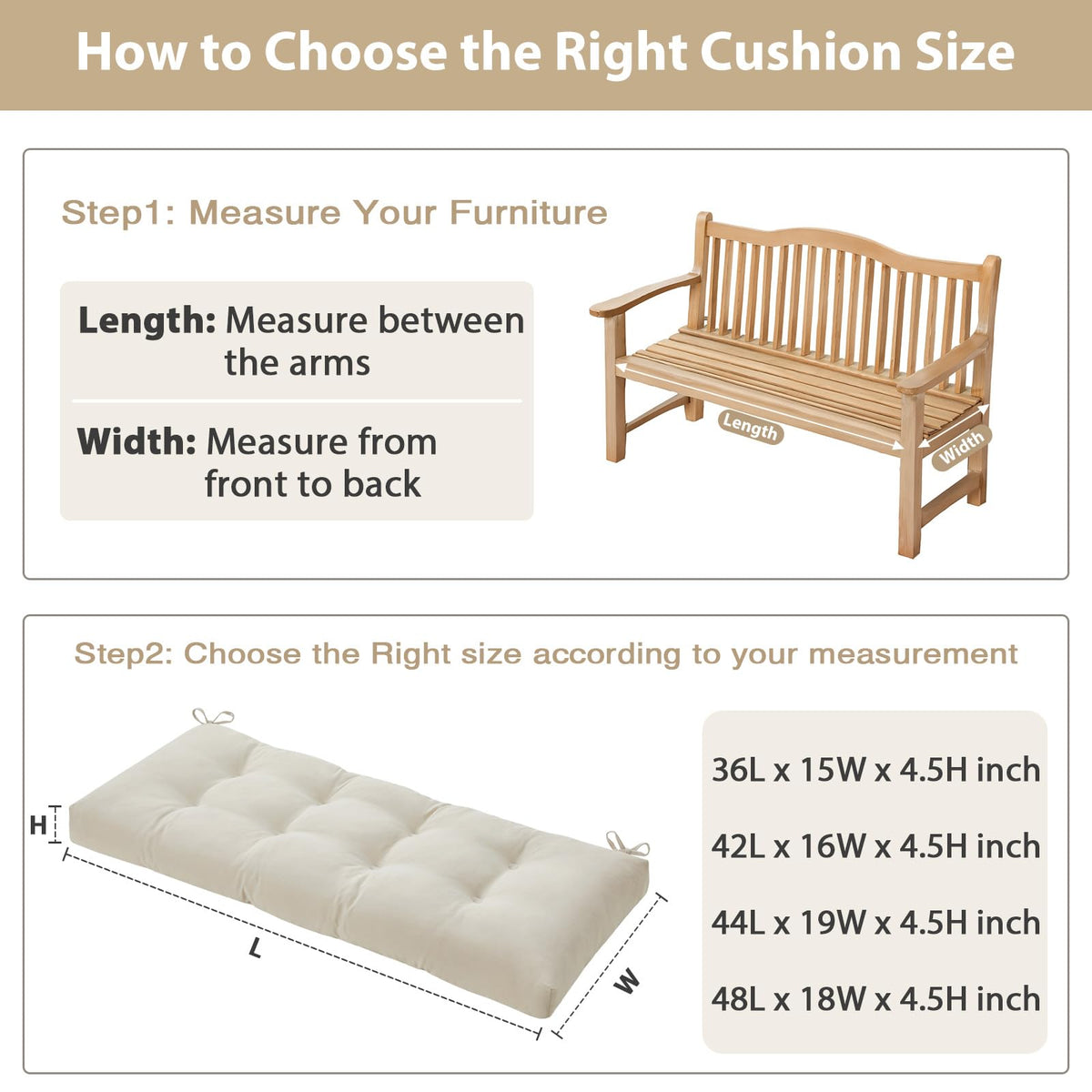 WEOAVRY porch bench setup with beige cushion for outdoor lounging