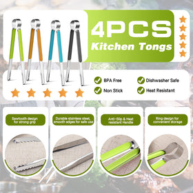 Weogot 10-inch tongs in use for sturdy, safe turning on the grill.
