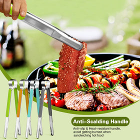 Weogot serrated-head tongs provide secure grip on meat and vegetables.