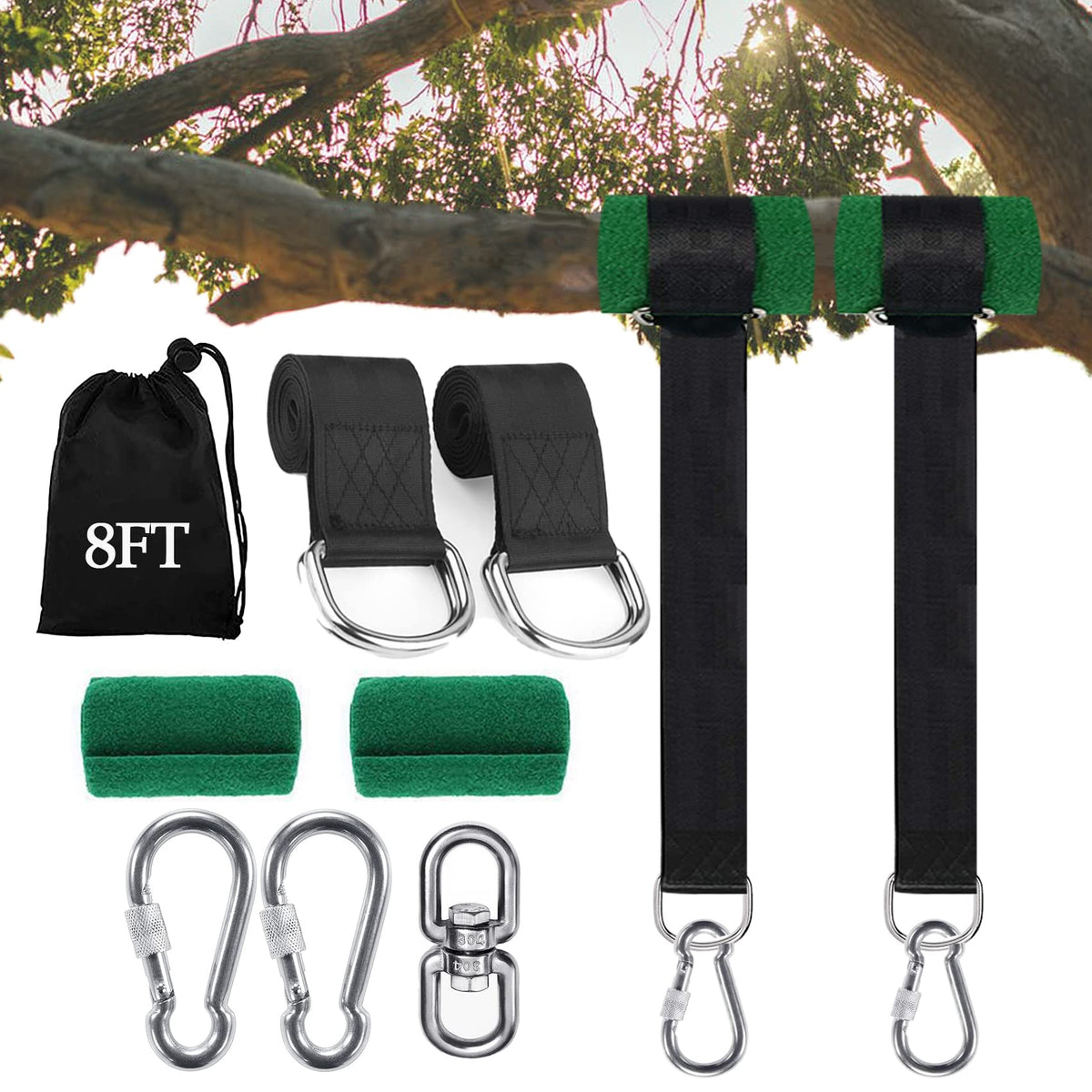 Werfeito Tree Swing Straps Set2-8ft overview with sturdy nylon straps for safe outdoor play.