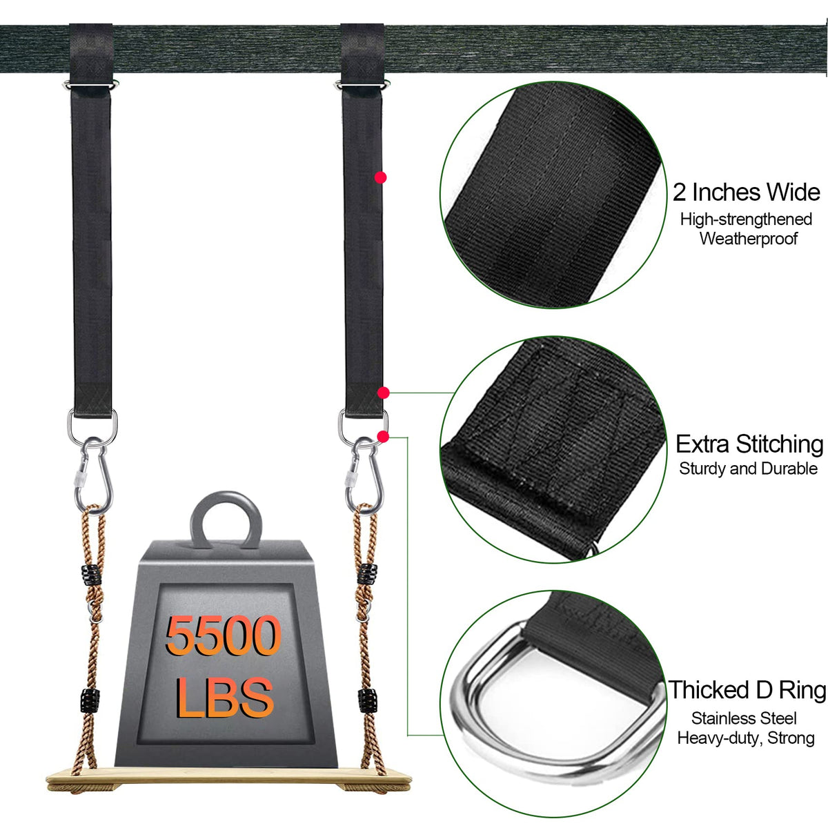 Werflyto heavy-duty swing straps with 5500lbs capacity and D-rings for stability