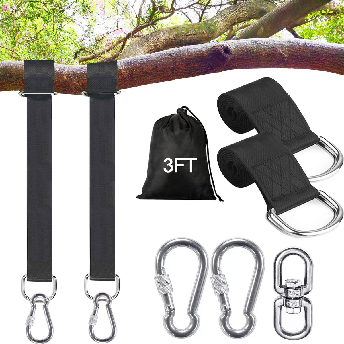 Werflyto Safe Tree Swing Straps 3ft wrapped around a tree for secure hanging