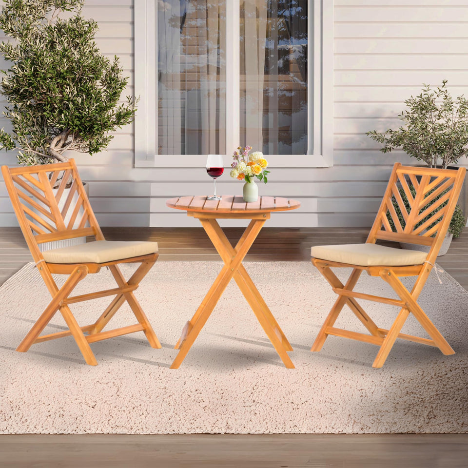 Werph 3-piece acacia patio set with foldable table, ideal for compact balconies.