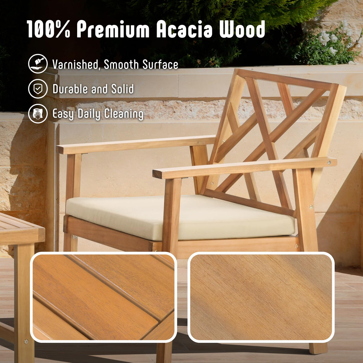 Werph padded cushion chairs with waterproof fabric offer comfortable seating outdoors.