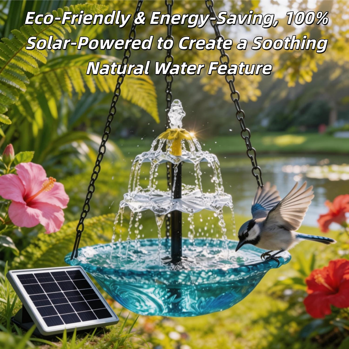 WesGen Solar Cascade seven-nozzle options deliver varied water flows to attract birds.