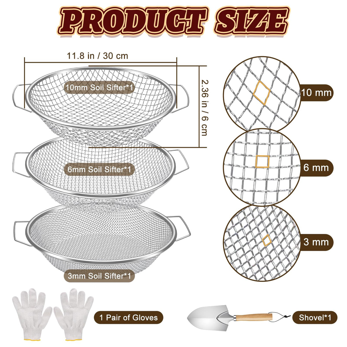 West Bay 3mm mesh sifter for removing debris and clumps from garden soil