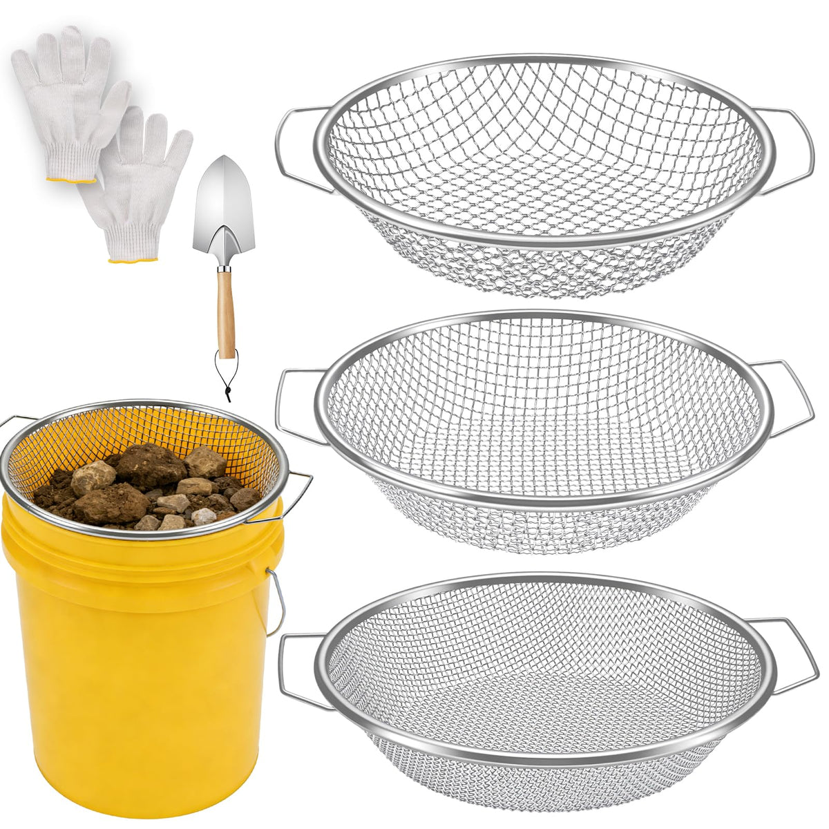 West Bay 3pcs soil sifter set with handle for easier batch soil prep