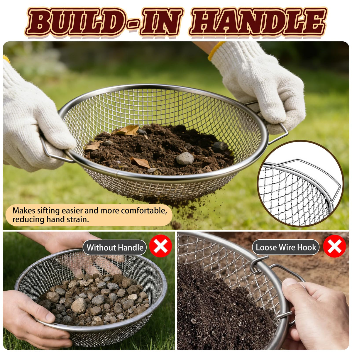 West Bay 6mm mesh sifter helps coarse debris removal before fine soil shaping