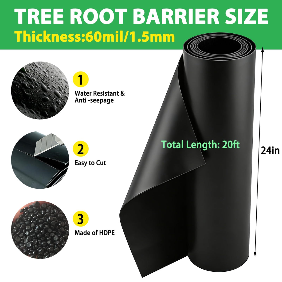 West Bay HDPE root barrier 60mil offers durable underground protection for driveways and sidewalks.
