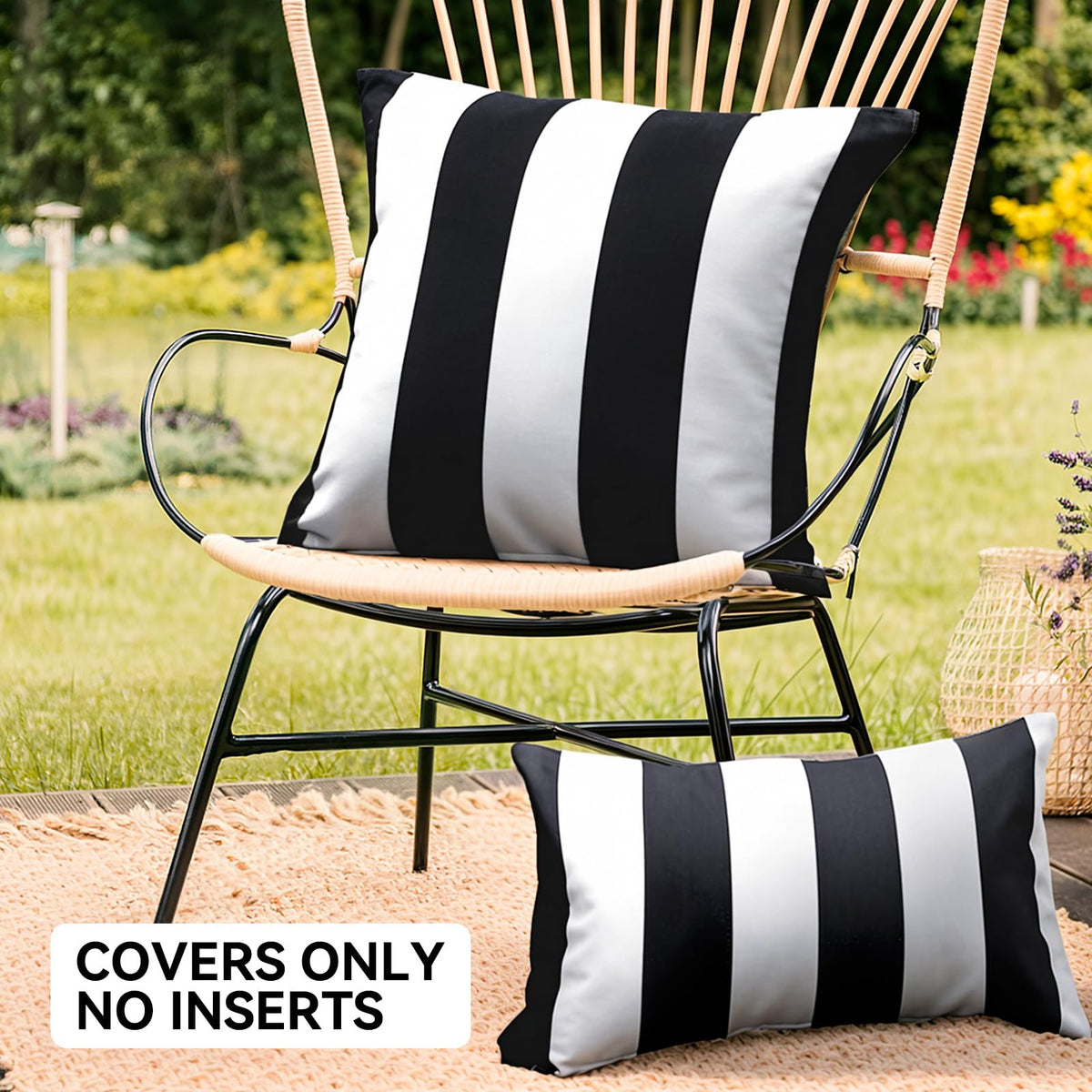 Western Home WH waterproof striped pillow cover on a garden chair for outdoor resilience