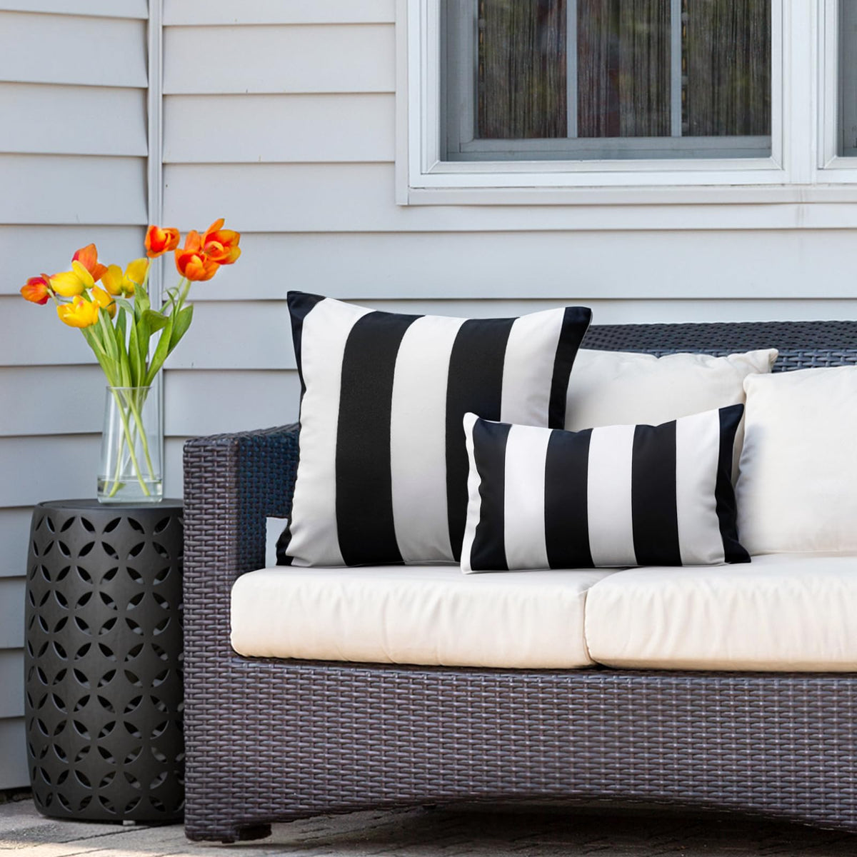 WESTERN HOME WH stripe pillow cover adds modern farmhouse charm to outdoor patios.