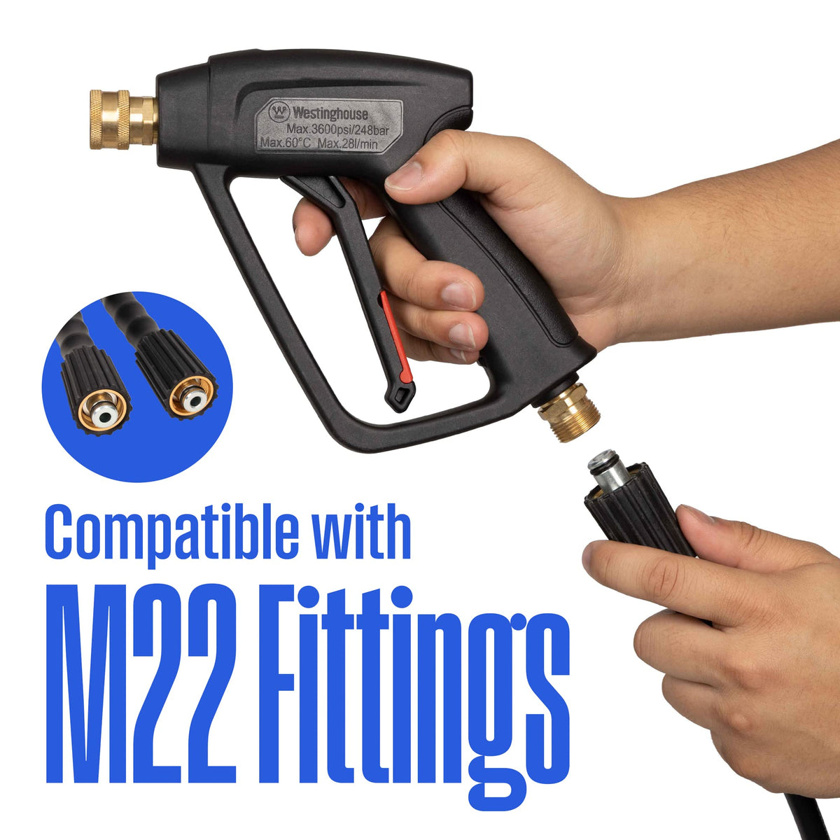 Westinghouse M22-14mm inlet and 1/4-inch outlet enable quick-connect setup