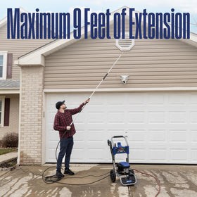 Westinghouse extension wand in gutter cleaning setup for roofs and eaves maintenance.