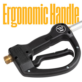 Westinghouse extension wand metal gun provides durable control during pressure washing.